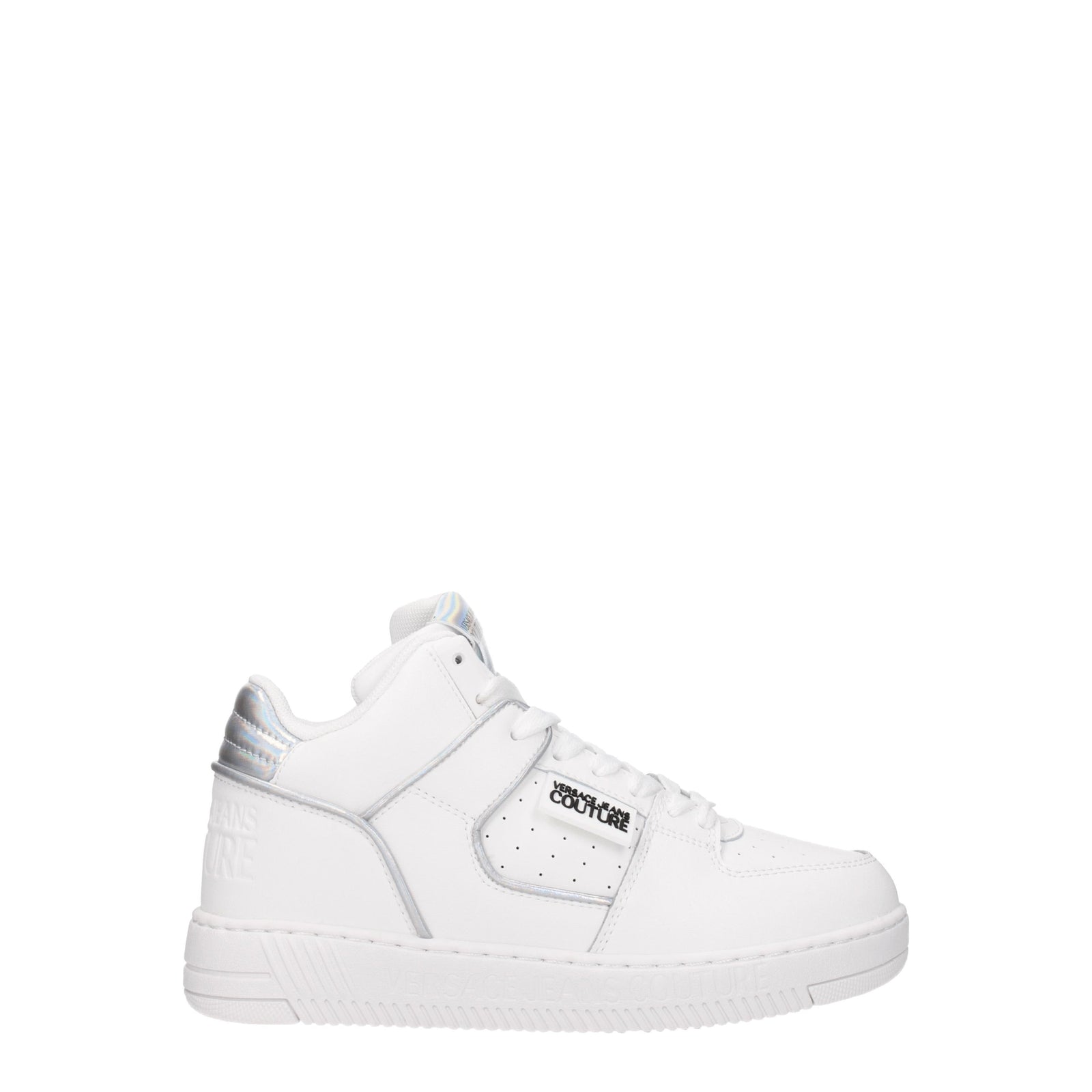 Versace ヴェルサーチジーンズスニーカークチュールレザーホワイト/シルバー - Image 1