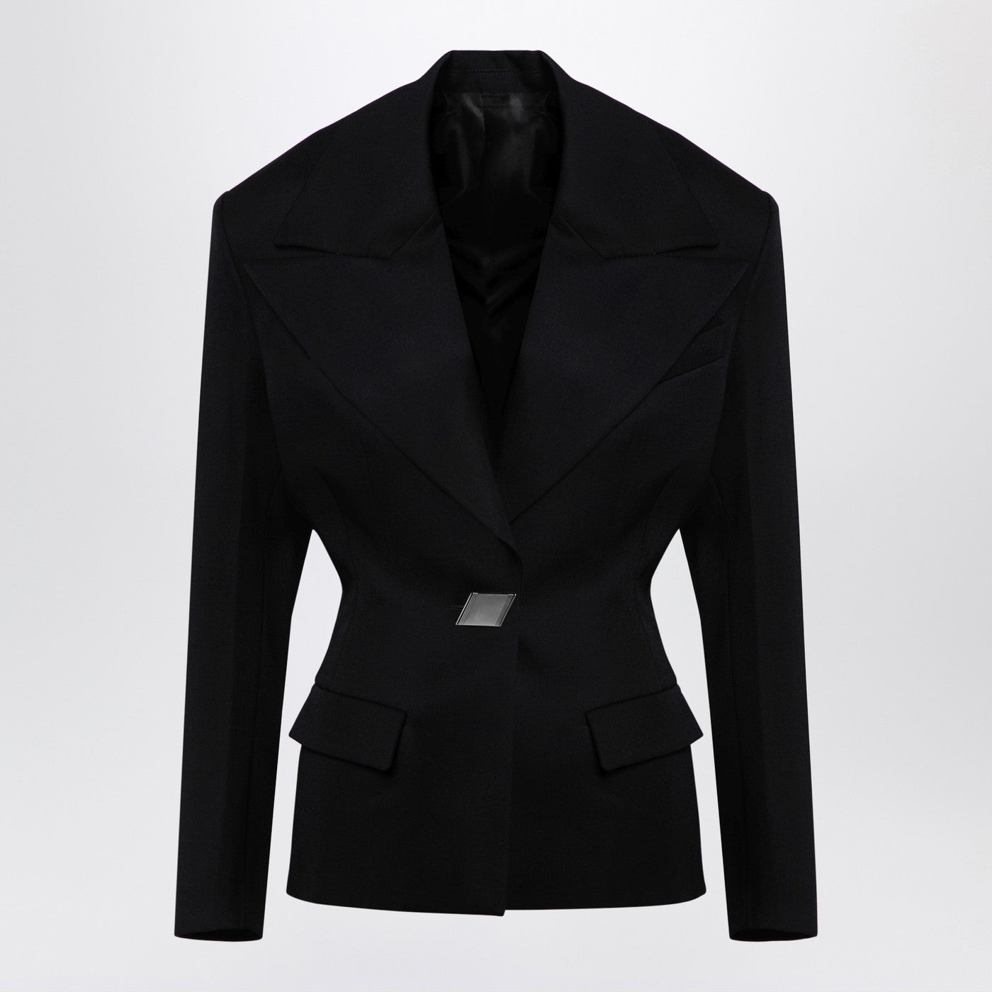 The エポレット付きのAttico Black Woolシングル胸部ジャケット - Image 1