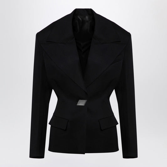 The エポレット付きのAttico Black Woolシングル胸部ジャケット - Image 1