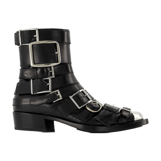 Alexander ブラック/シルバーレザーのボックスカーブーツ - Image 1