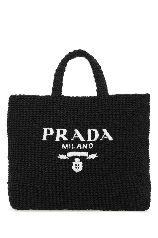 Prada プラダブラックラフィアショッピングバッグ - Image 1