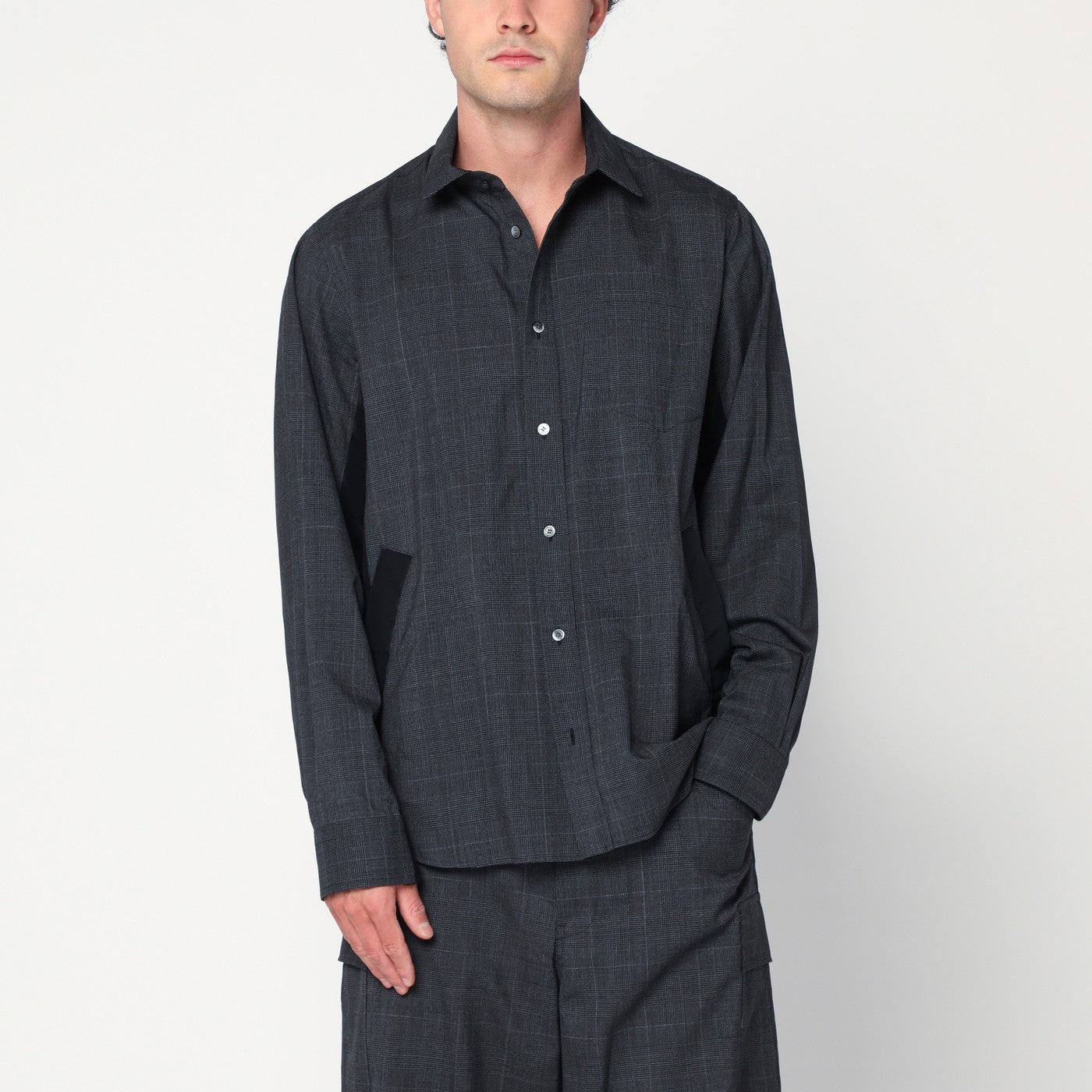 Sacai Sacai Grey Plaidウールシャツジャケット - Image 1