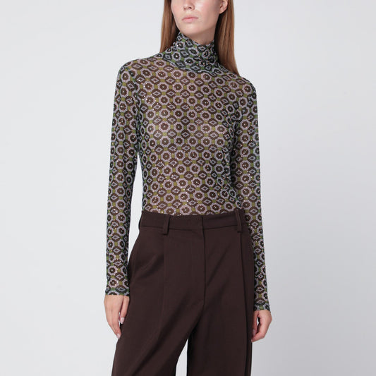 Monot Dries Van Noten Semi透明なグリーンプリントタートルネックジャンパー - Image 1