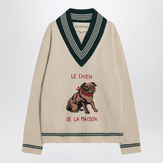 Valentino ルチエン・デ・ラ・メゾンの刺繍入りバレンティーノバター色のセーター - Image 1