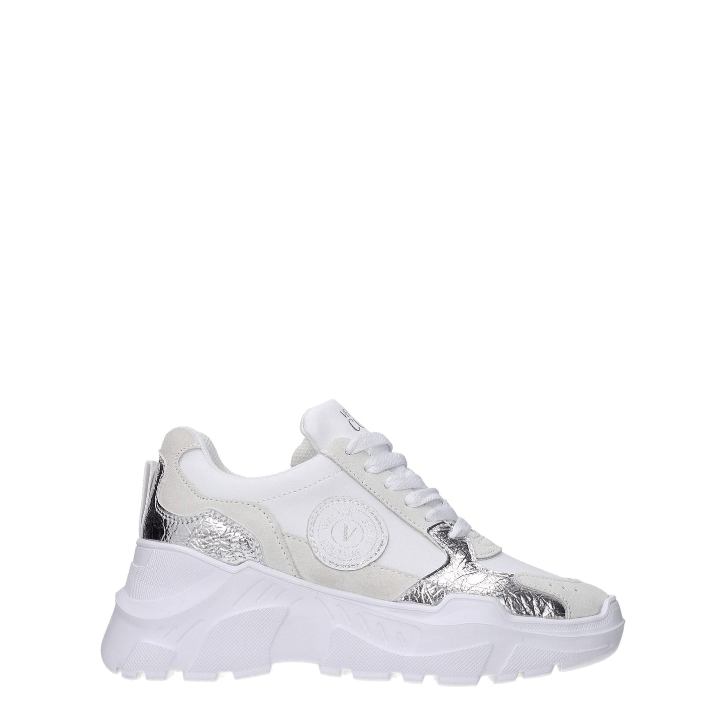 Versace ヴェルサーチジーンズスニーカークチュールレザーホワイト/シルバー - Image 1