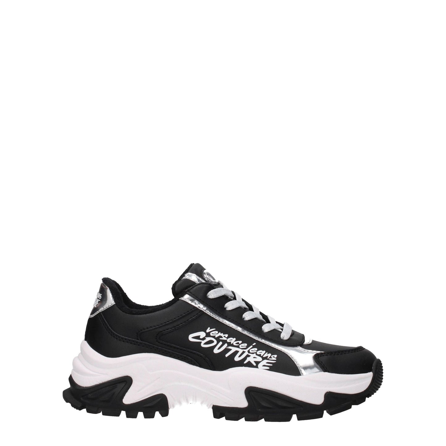 Versace ヴェルサーチジーンズスニーカークチュールレザーブラック/シルバー - Image 1