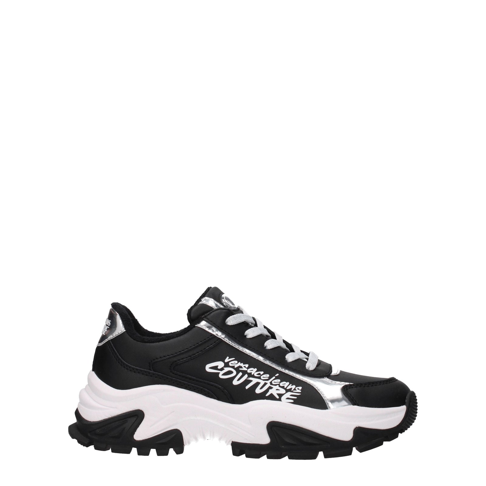 Versace ヴェルサーチジーンズスニーカークチュールレザーブラック/シルバー - Image 1