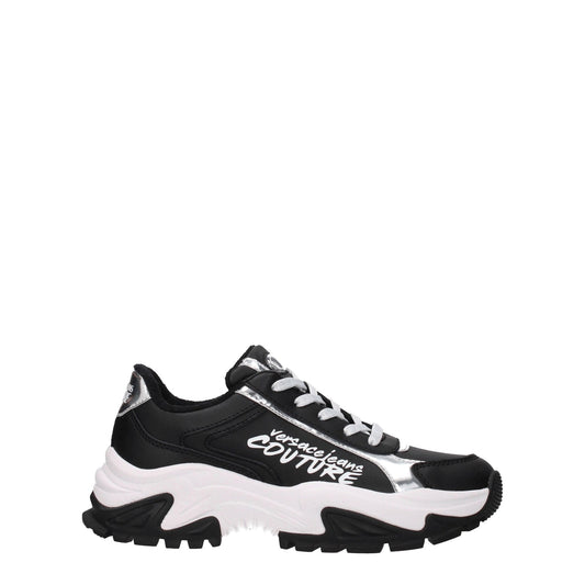 Versace ヴェルサーチジーンズスニーカークチュールレザーブラック/シルバー - Image 1