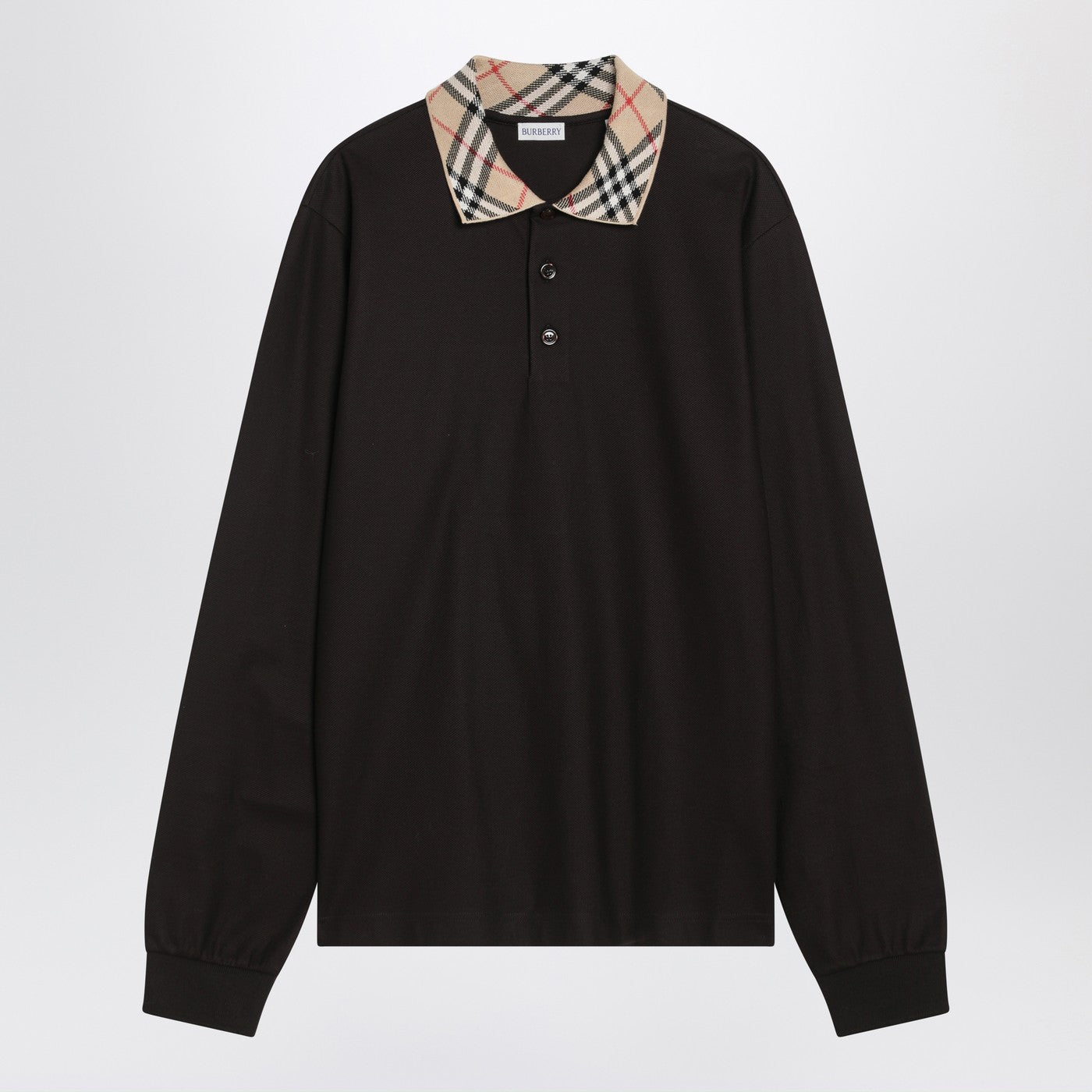 Burberry チェックカラー付きバーバリーブラウンポロシャツ - Image 1