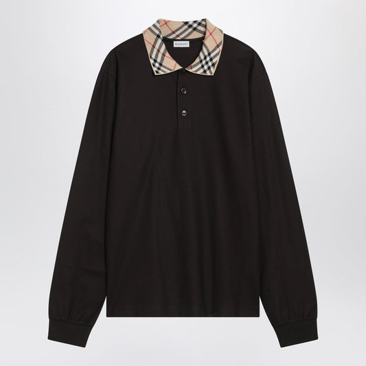 Burberry チェックカラー付きバーバリーブラウンポロシャツ - Image 1