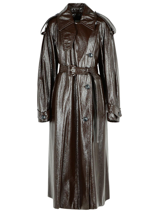 Sportmax Sportmax Long 'Bairo'特許効果コーヒーコットンのトレンチコート - Image 1