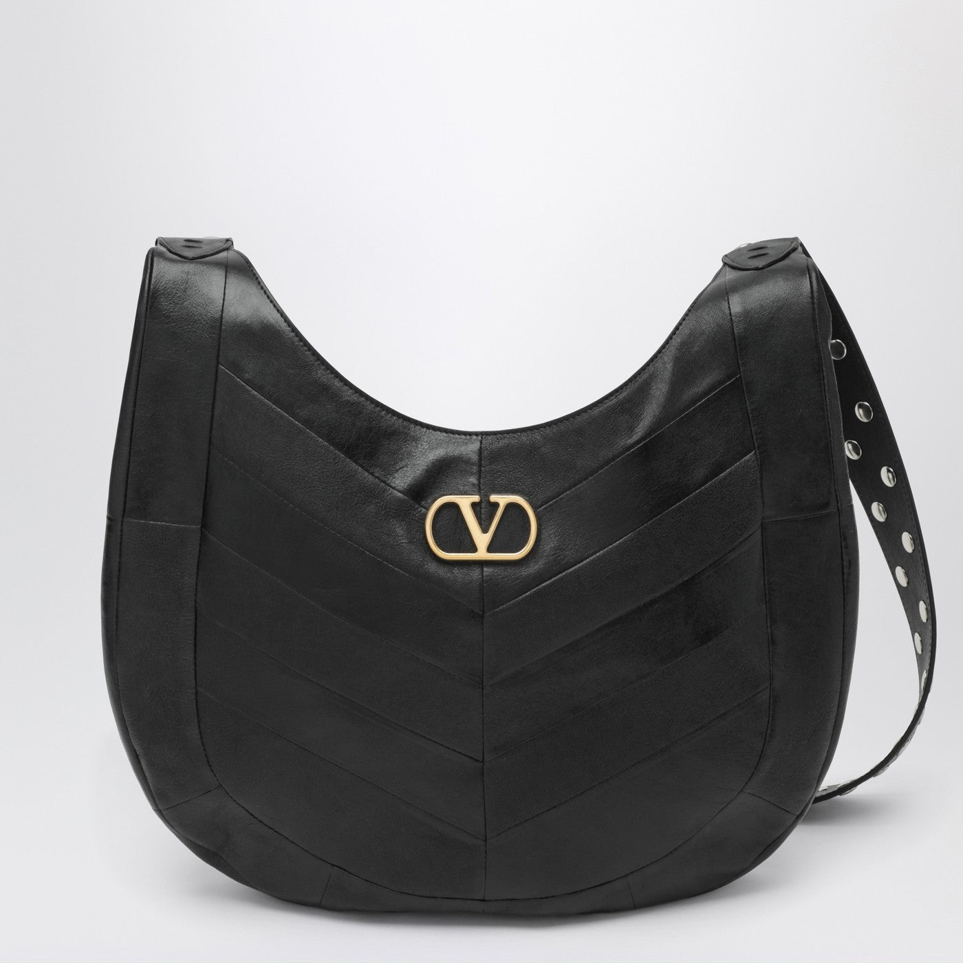 Valentino ヴァレンティノ ガラヴァーニ ブラック シェブロン パターン ナッパ スモール ホーボーホ バッグ - Image 1