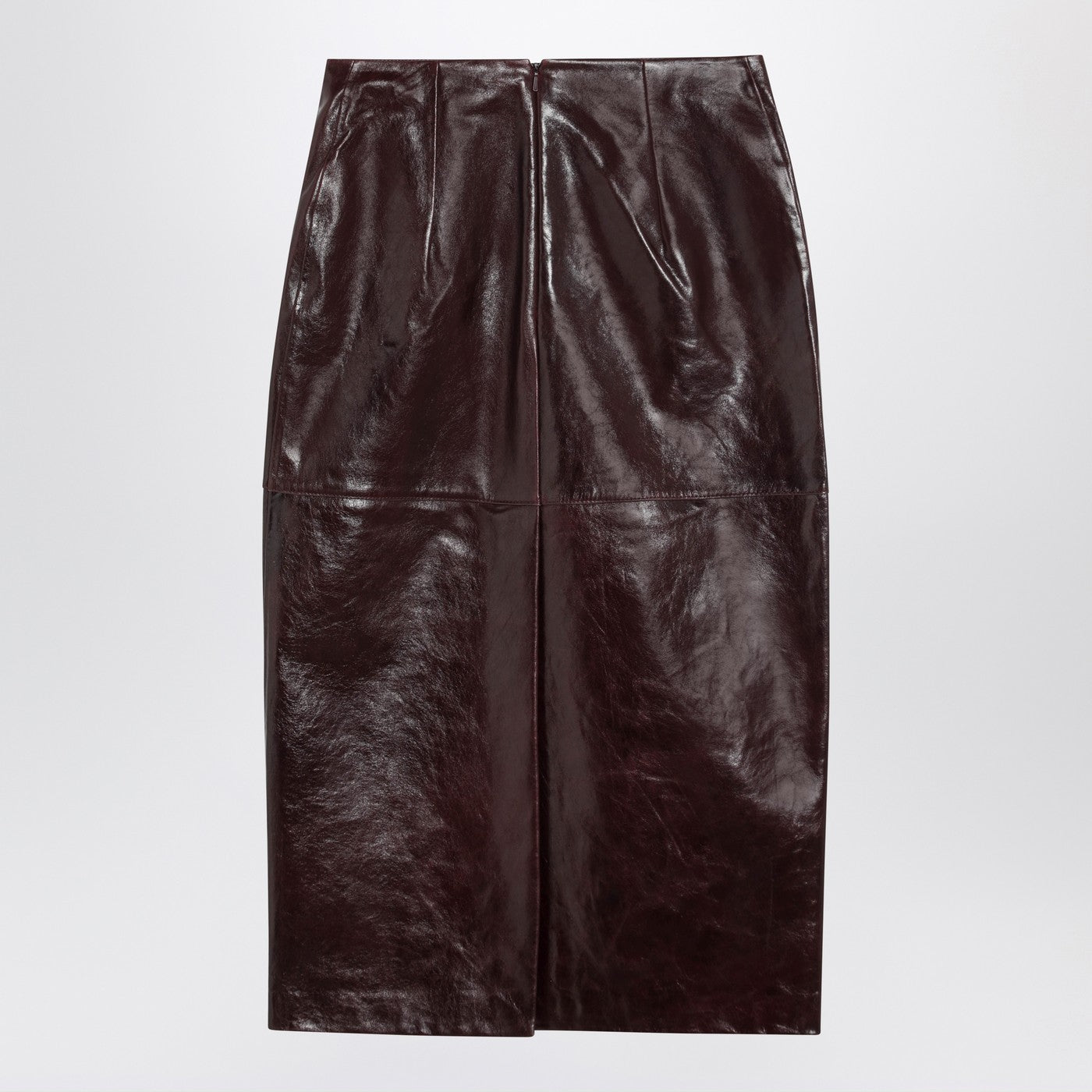 Sportmax スポーツマックス バーガンディ レザー ペンシル スカート - Image 1