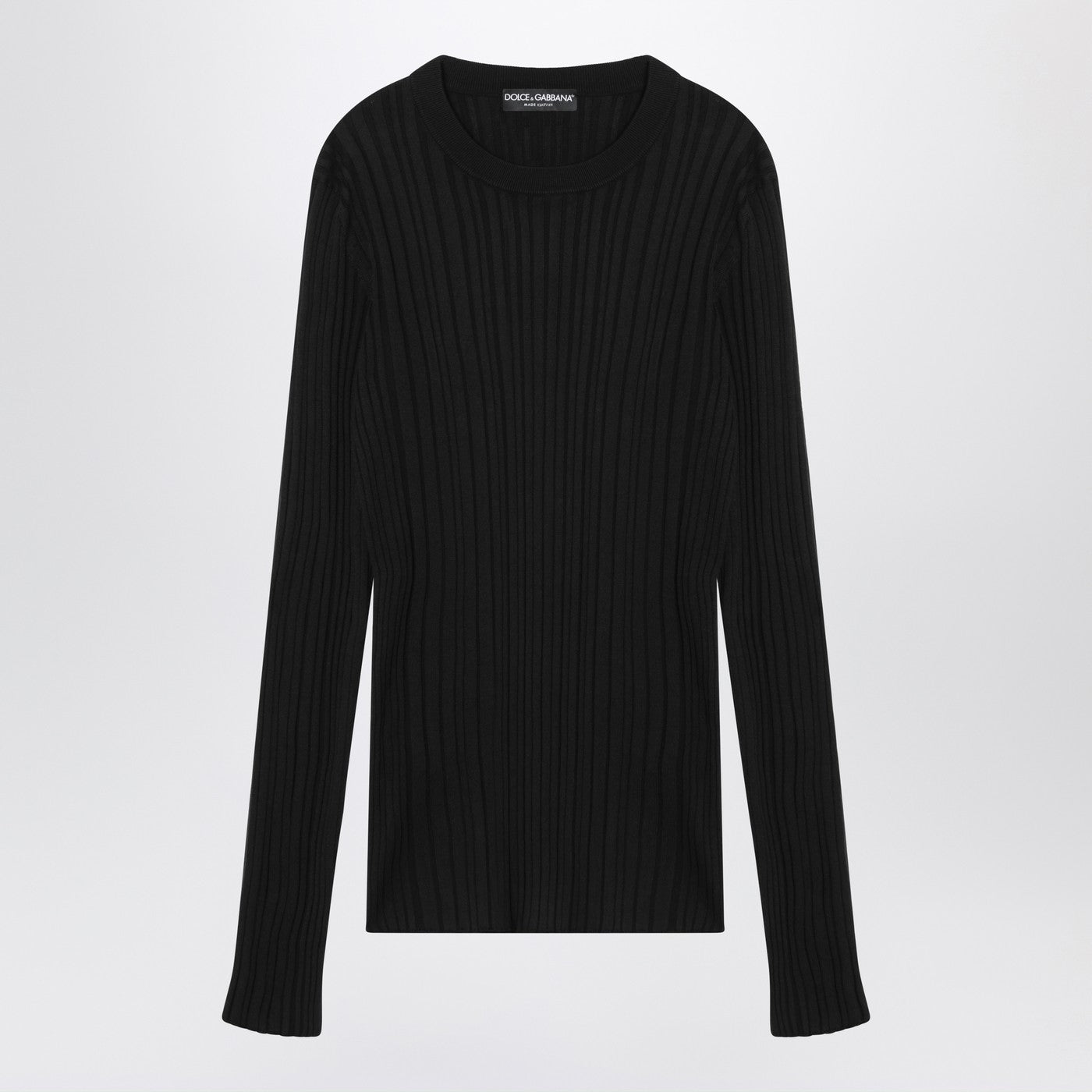 Dolce ドルチェ＆ガッバーナブラックリブ付きシルクと綿のセーター - Image 1