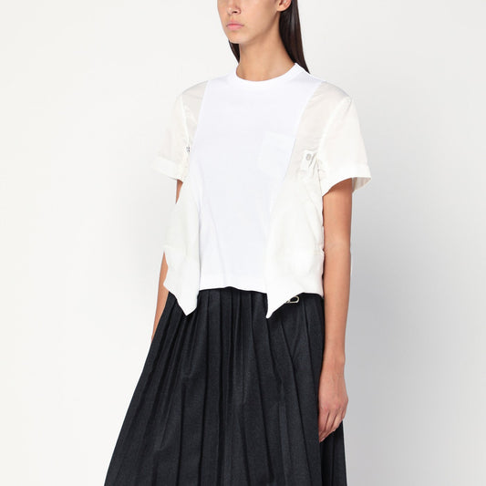 Sacai Sacai White Cotton And Nylon T Shirt - Image 1