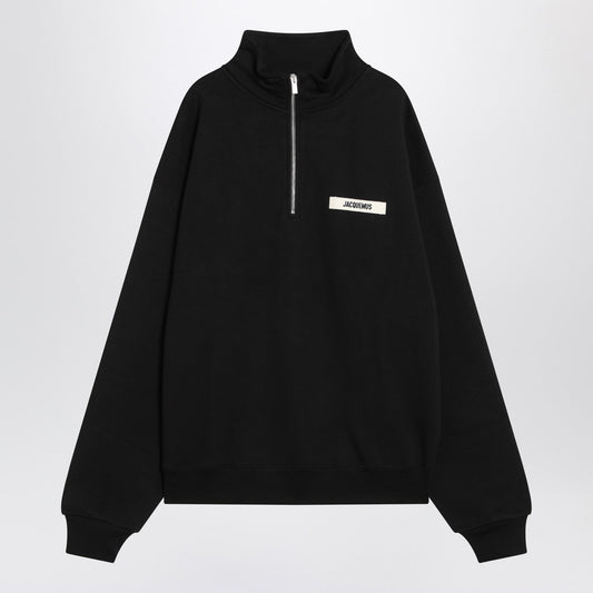 Jacquemus ジャックエマスブラックコットンジップアップスウェットシャツ - Image 1