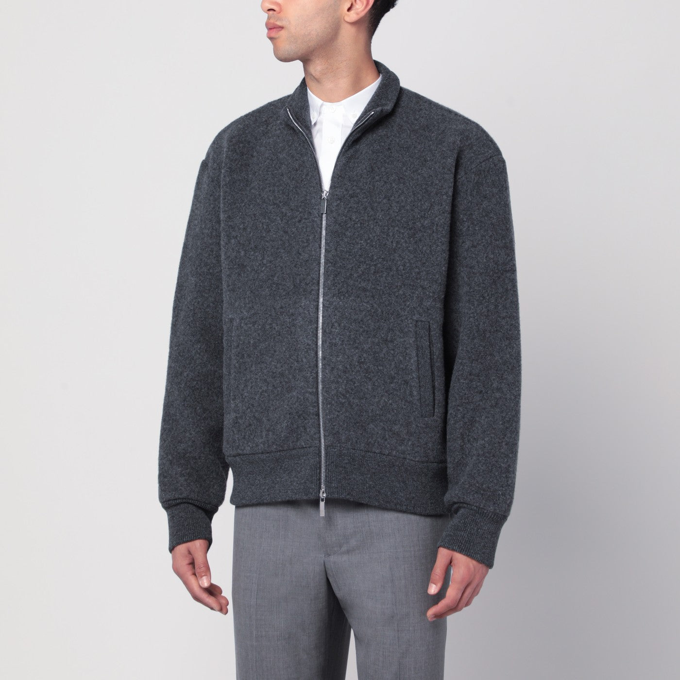 Thom Thom Browne Grey Wool Zip Up Cardigan - Image 1