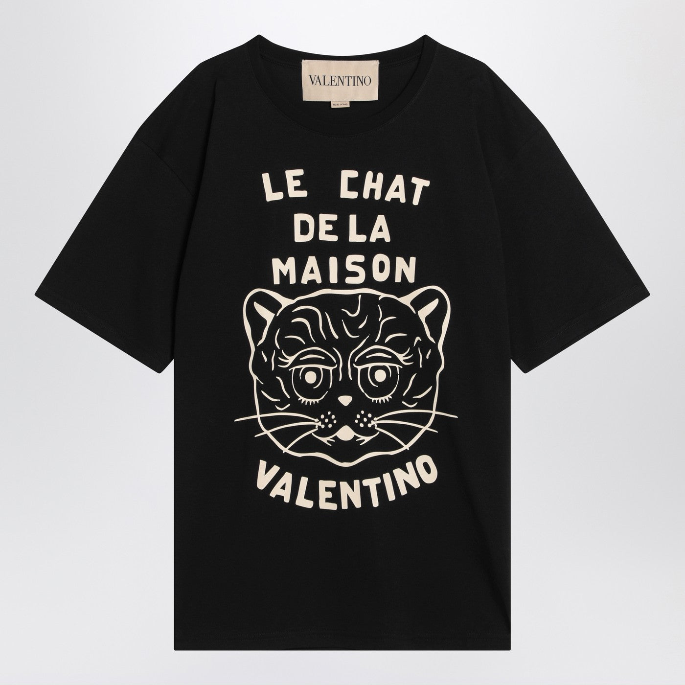 Valentino Le Chat De La Maisonプリント付きバレンティーノブラックTシャツ - Image 1
