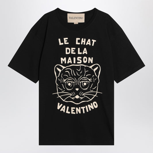 Valentino Le Chat De La Maisonプリント付きバレンティーノブラックTシャツ - Image 1