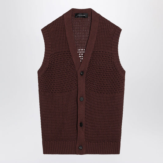 Tagliatore Tagliatore Brown Perforated Cotton Vest - Image 1