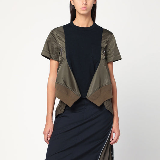 Sacai Sacai Navy/Kaki Cotton And Nylon Tシャツ - Image 1