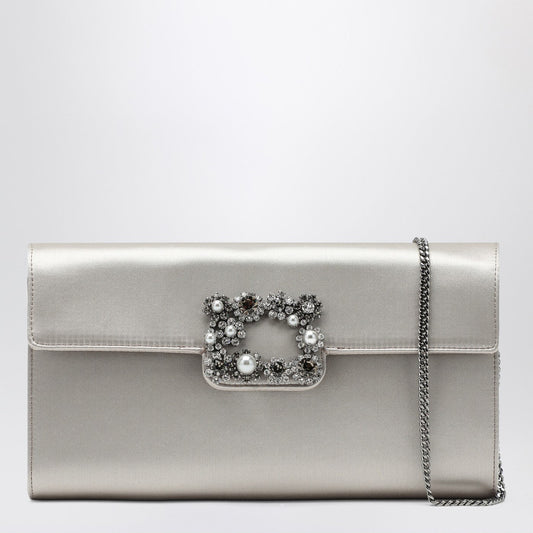 Roger Roger Vivier Pearl Grey Satin Clutch Bag With Buckle - Image 1