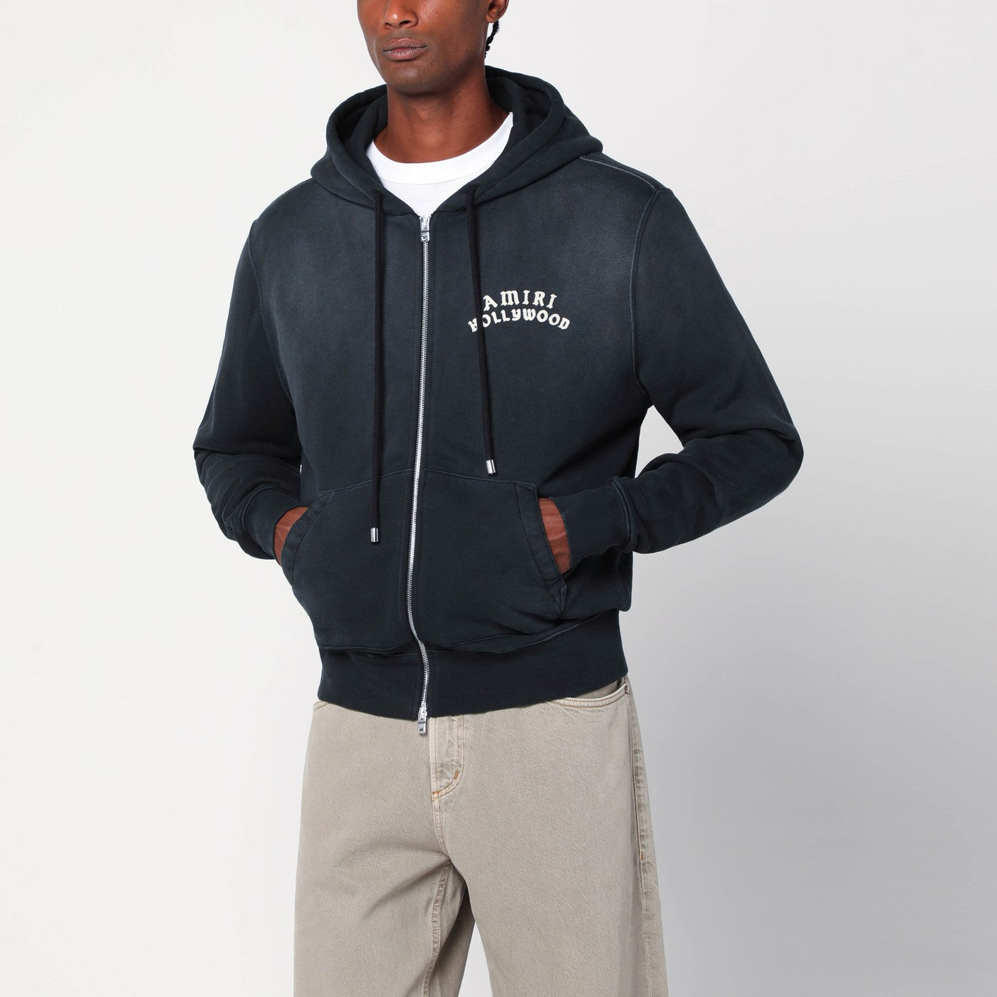 Amiri アミリはロゴ付きの黒いジップスウェットシャツをフェードしました - Image 1