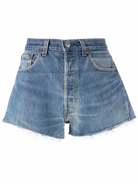 Re Re/Done Raw Cut Denim Shorts - Image 1