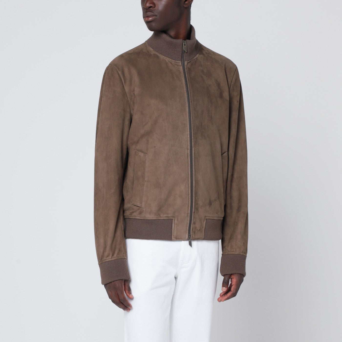 Salvatore サルバトーレサントロブラウンスエードレザージップボンバー - Image 1