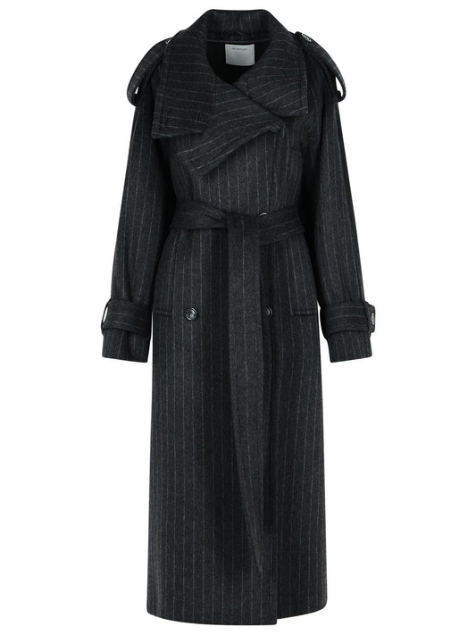 Sportmax 純粋な無煙炭ウールのSportMax 'Arold' Pinstripe Trench Coat - Image 1
