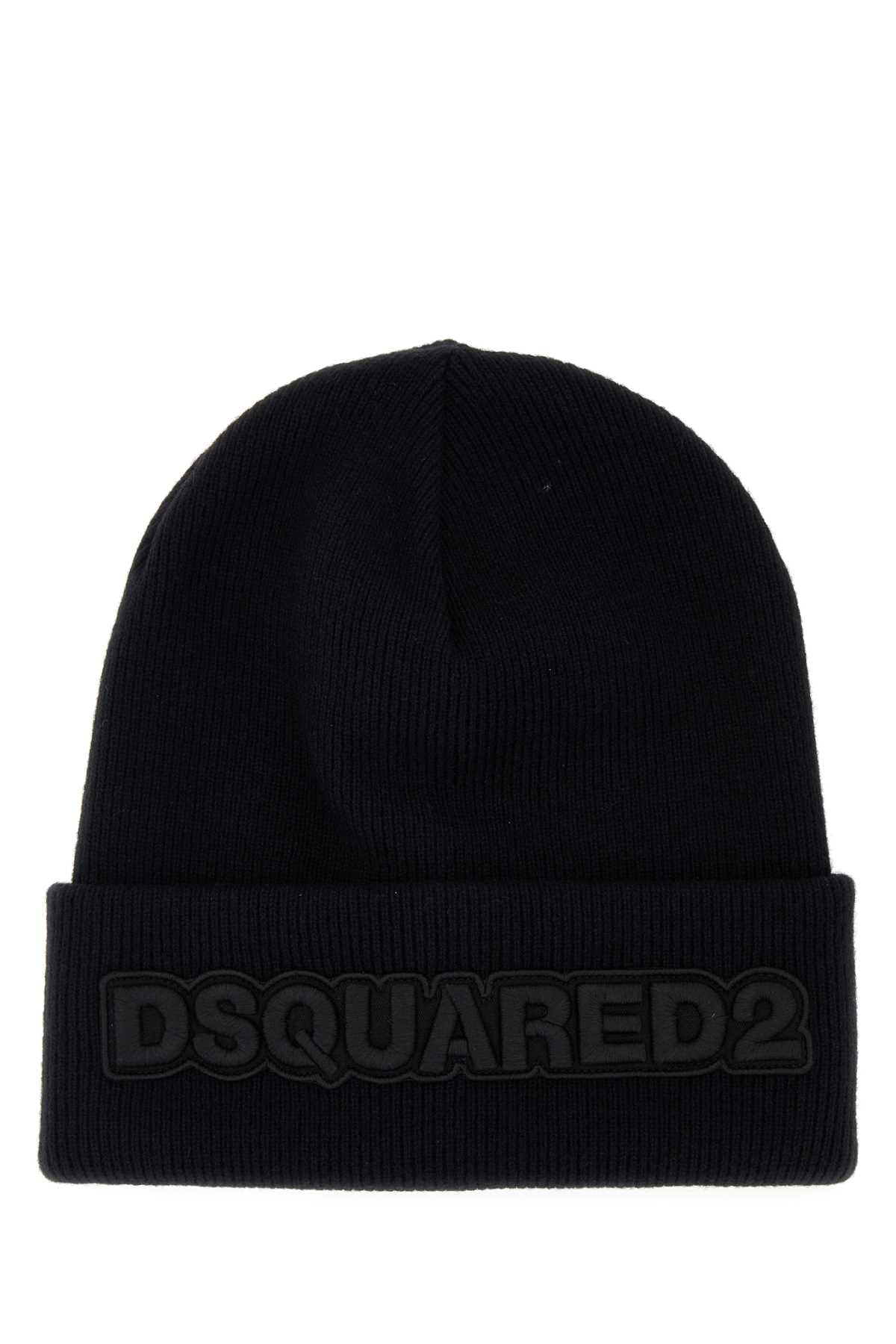 Dsquared2 Dsquared Black Wool Beanie Hat - Image 1