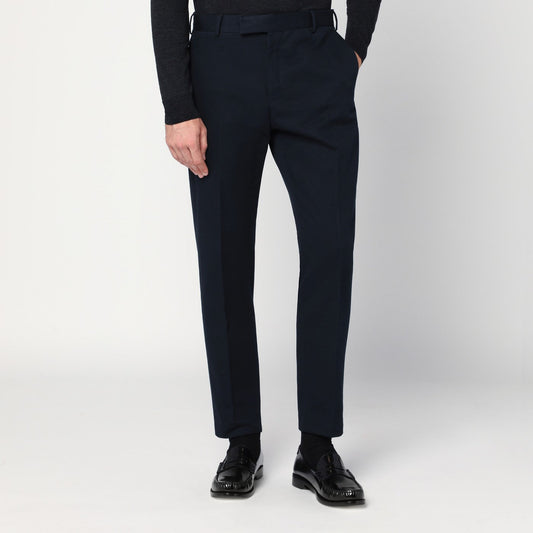 Pt Pt Torino Navy Blue Cotton Trousers - Image 1