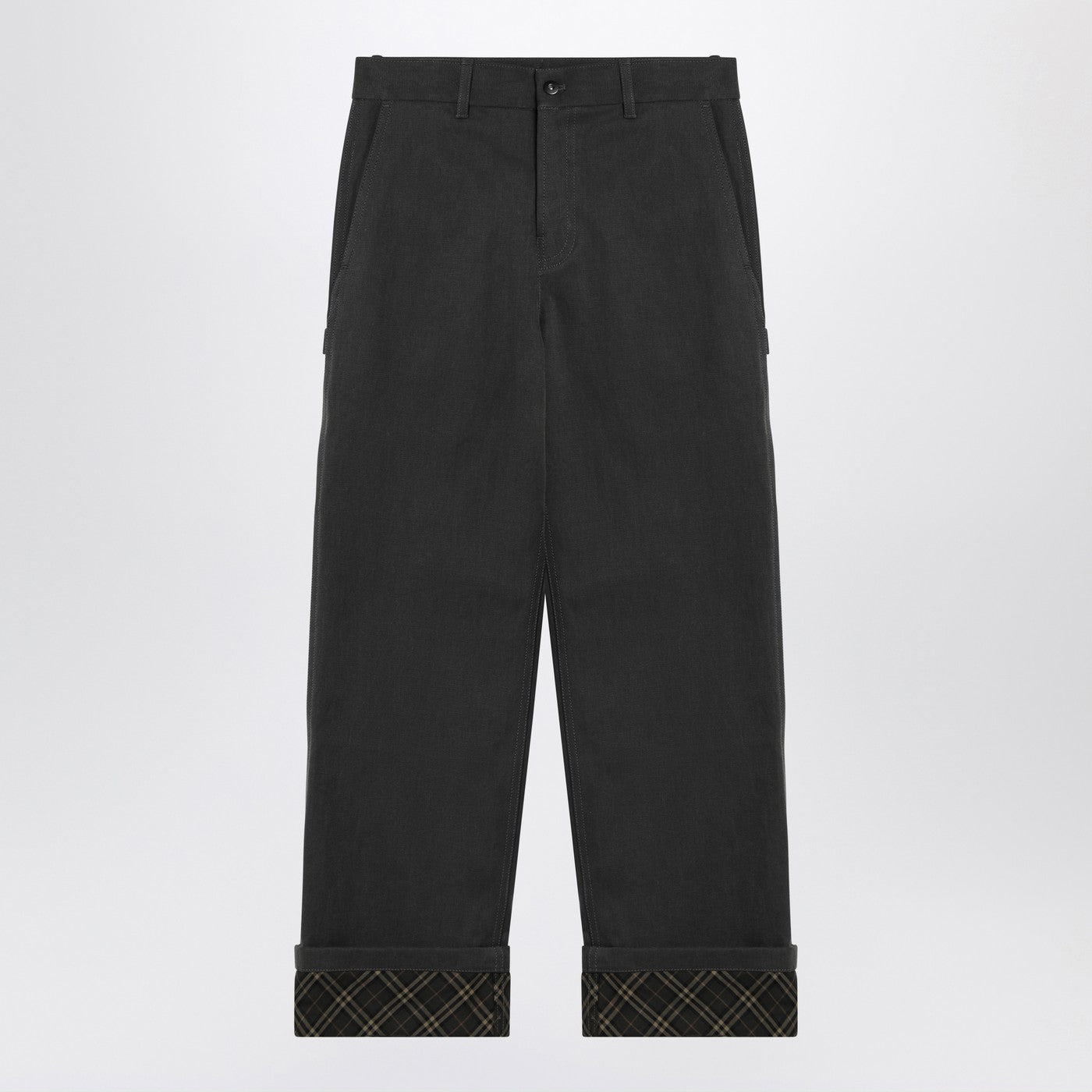 Burberry チェックパターンラペルを備えたバーバリーブラックのズボン - Image 1