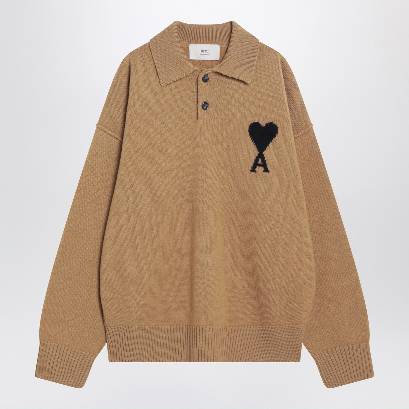 Ami Ami Paris Camel Coloured Ami De Coeur Polo Sweater - Image 1