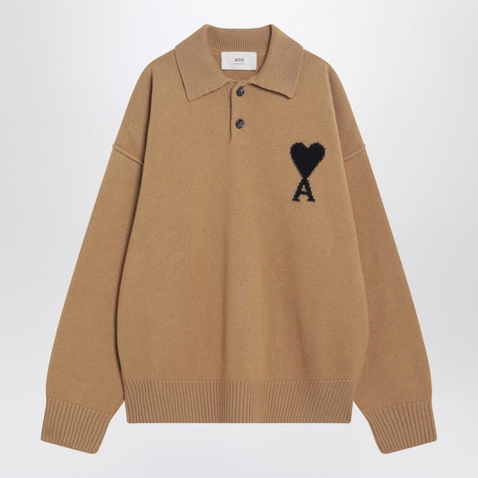Ami Ami Paris Camel Coloured Ami De Coeur Polo Sweater - Image 1
