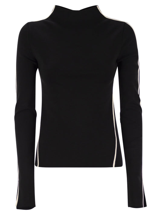 Sportmax Sportmaxは対照的なエッジを備えた長袖Tシャツを取り付けますadda - Image 1