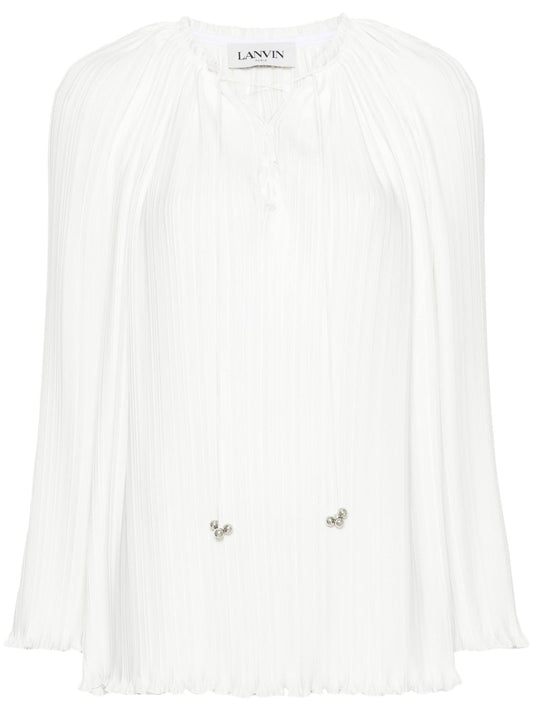 Lanvin ランバン長袖プリーツブラウス開いた首 - Image 1