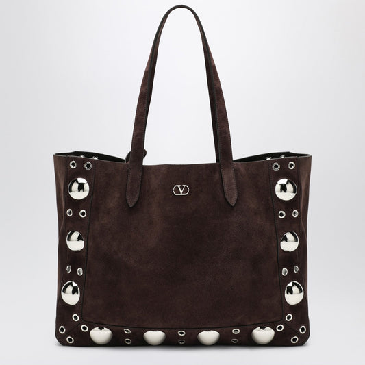 Valentino ダークブラウンスエードのバレンティーノガラバニミディアムネルコートトート - Image 1