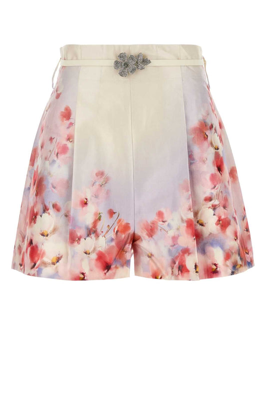 Zimmermann Zimmermannプリントされたサテンクラッシュショーツ - Image 1