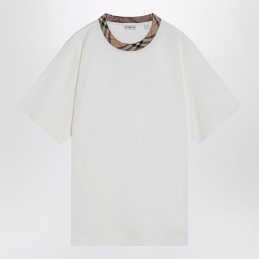 Burberry チェック仕上げ付きバーバリーホワイトコットンTシャツ - Image 1