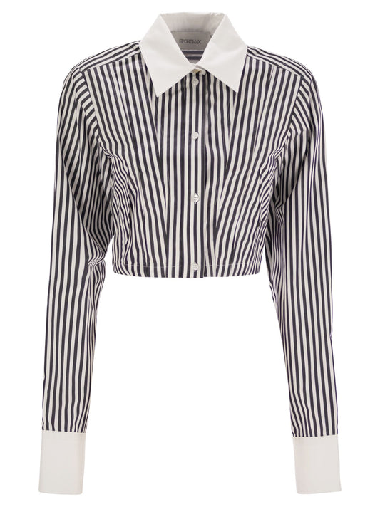 Sportmax SportMax Abano Striped Poplin Crop Shirt - Image 1
