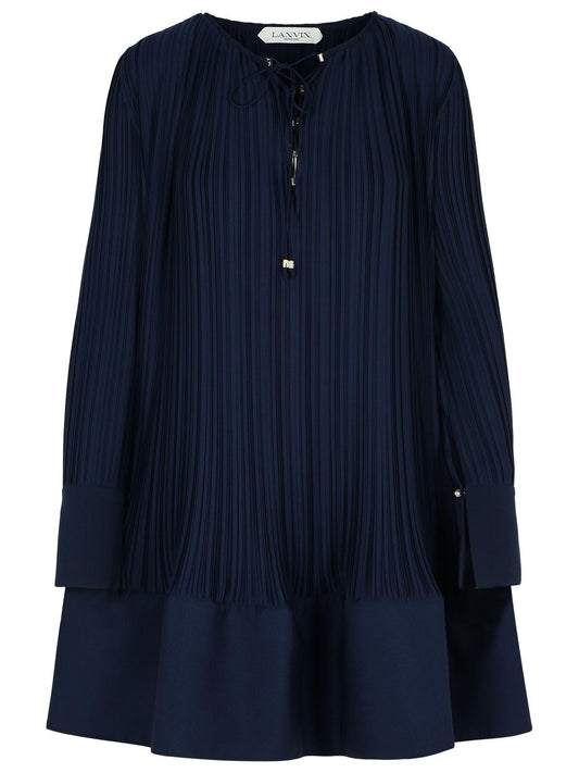 Lanvin Lanvin 'Plissè'海軍ポリエステルドレス - Image 1