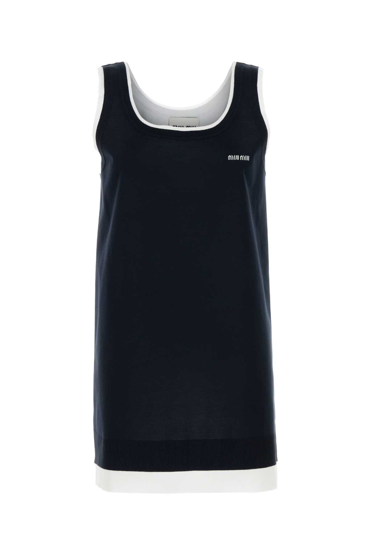 Miu Miu Miuミッドナイトブルーストレッチシルクブレンドドレス - Image 1