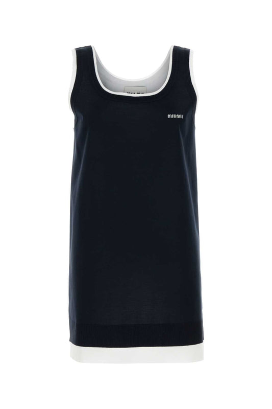 Miu Miu Miuミッドナイトブルーストレッチシルクブレンドドレス - Image 1
