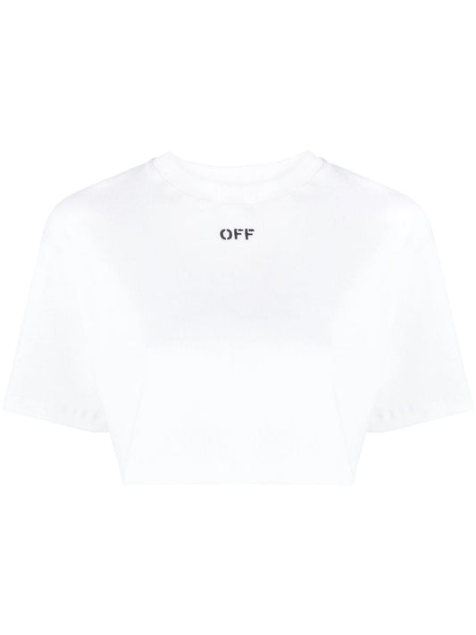Off オフホワイトクロップドオフプリントTシャツ - Image 1