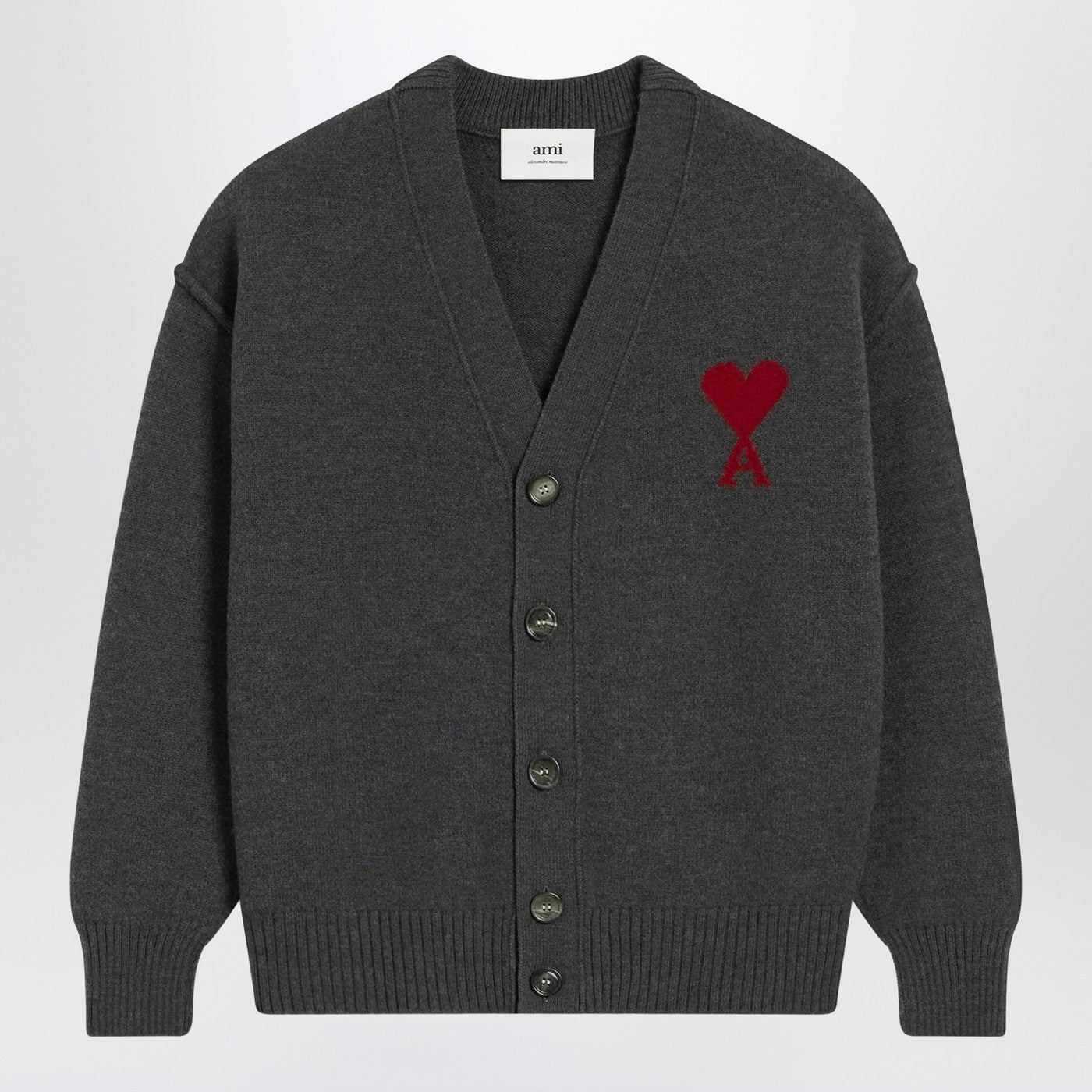 Ami Ami Paris Ami De Coeur Heather Grey Wool Cardigan - Image 1