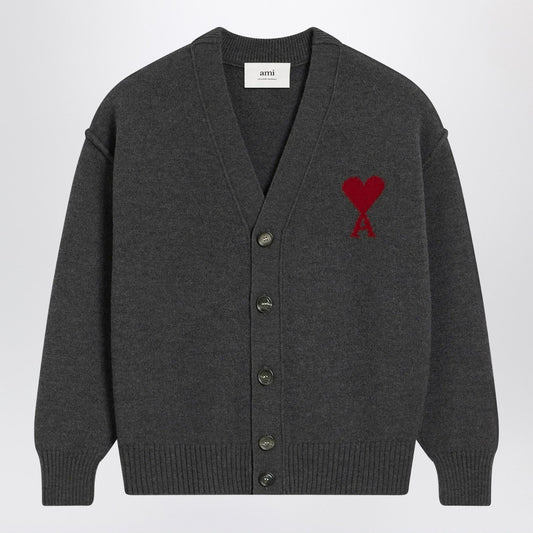 Ami Ami Paris Ami De Coeur Heather Grey Wool Cardigan - Image 1
