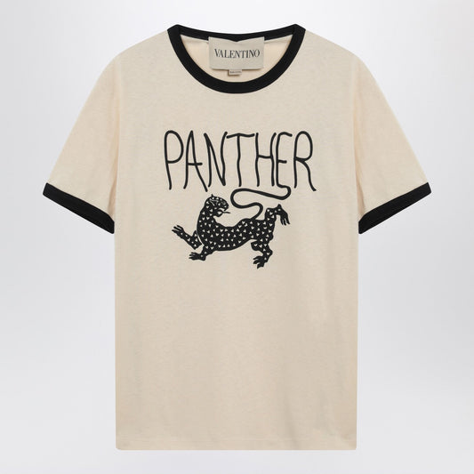 Valentino ヴァレンティノ バター カラー T シャツ パンサー プリント - Image 1