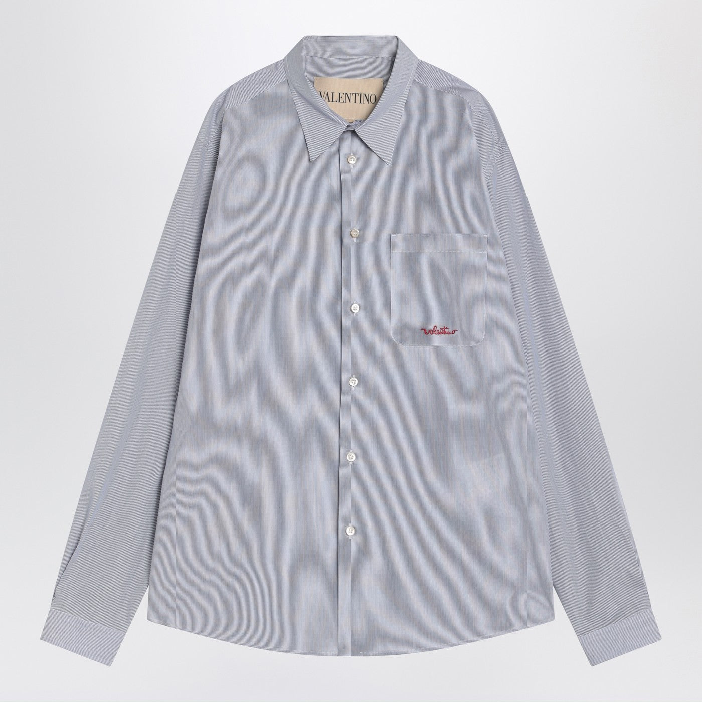 Valentino ロゴ付きのバレンティーノライトブルーコットンシャツ - Image 1