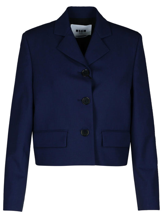 Msgm MSGMネイビーバージンウールクロップブレザー - Image 1